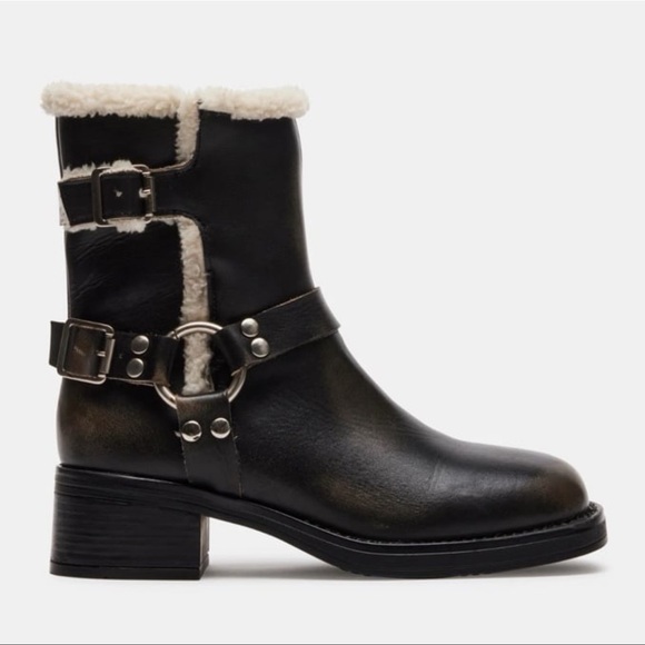 Women's Brixton Black Leather Ankle Boots with Shearling Lining - Picture 6 of 6